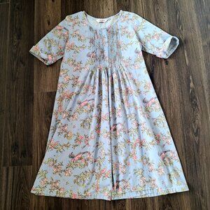 💙 Bila Floral Bird Printed Cotton Flex Dress Size S/M Cottage Romantic Girly